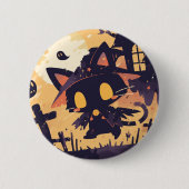 Hexenkatze zu Halloween Button (Vorderseite)