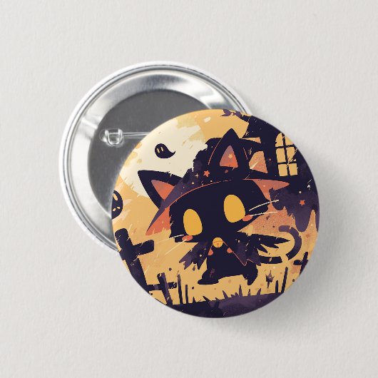 Hexenkatze zu Halloween Button (Vorne & Hinten)