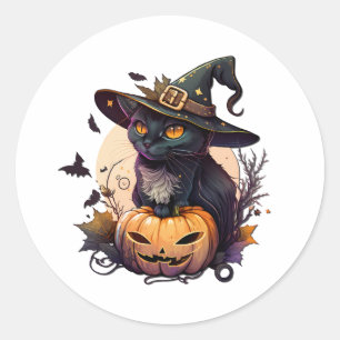 Hexenkatze zu Halloween Runder Aufkleber