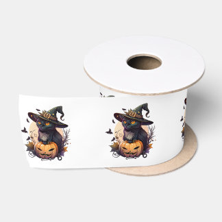 Hexenkatze zu Halloween Satinband