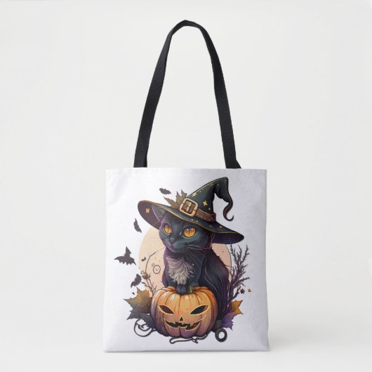 Hexenkatze zu Halloween Tasche (Vorderseite)