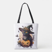 Hexenkatze zu Halloween Tasche (Rückseite)