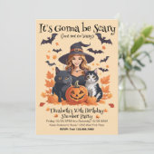 Hexenkatzen Bats & Pumpkins Einladung (Stehend Vorderseite)