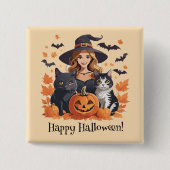 Hexenkatzen, Fledermäuse und Kürbiskins Halloween Button (Vorderseite)