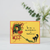 Hexenkatzenkürbis Vintages Halloween Postkarte (Stehend Vorderseite)