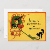 Hexenkatzenkürbis Vintages Halloween Postkarte (Vorne/Hinten)