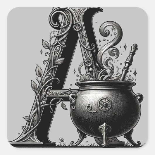 Hexenkessel Cauldron Hexchy Letter A Custom Initia Quadratischer Aufkleber (Vorderseite)