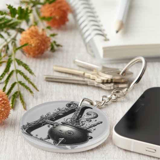 Hexenkessel Cauldron Hexchy Letter A Custom Initia Schlüsselanhänger (Vorderseite rechts)