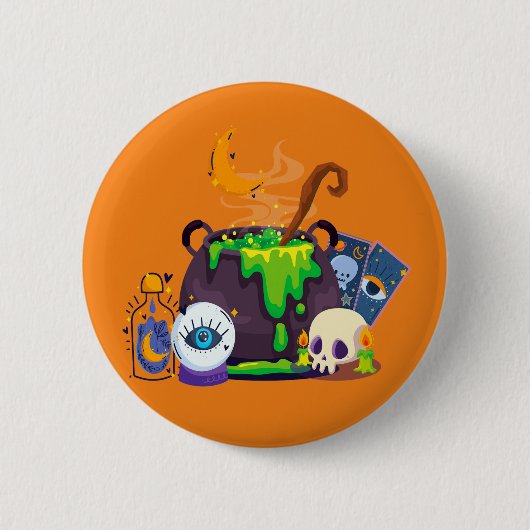 Hexenkessel Cauldron Kochtöpfe unter dem Mondlicht Button (Vorderseite)