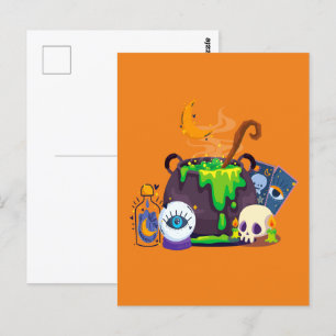 Hexenkessel Cauldron Kochtöpfe unter dem Mondlicht Postkarte