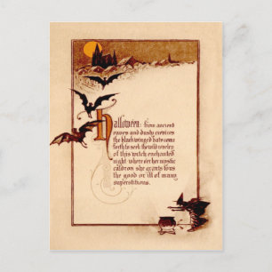 Hexenkessel Fledermaus Vollmond Postkarte