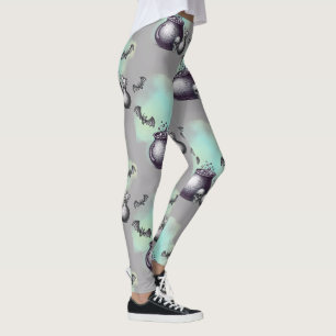 Hexenkessel, Fledermäuse und Totenkopf Halloween L Leggings