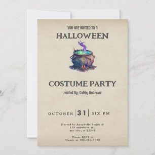 Hexenkessel Grün & Violett Vintage Halloween Einladung