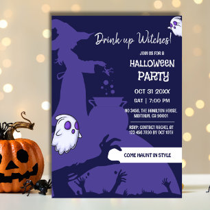 Hexenkessel Gruselhände Violette Halloween-Party Einladung