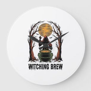 Hexenkessel Halloween Vintage Gravur Shirt_1 Große Wanduhr