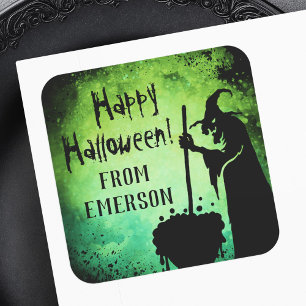 Hexenkessel kauldron gren schwarz Happy Halloween Quadratischer Aufkleber