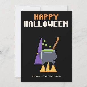 Hexenkessel Pixel Art Halloween-Karte Feiertagskarte