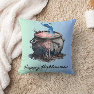 Hexenkessel Rosa und Blau Rauch Halloween Kissen