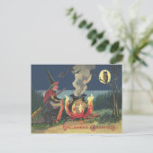 Hexenkessel schwarze Katze Fledermaus Postkarte (Stehend Vorderseite)