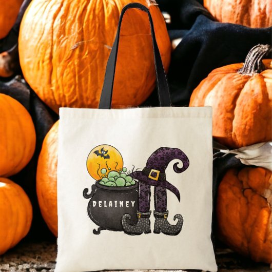 Hexenkessel-Süßigkeiten-Name zum Halloween-Trick-o Tragetasche