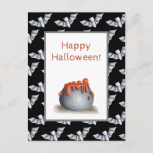 Hexenkessel und Fledermäuse Frohes Halloween Postkarte