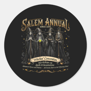 Hexenkonvention Halloween Vintage Mädchen Salem A Runder Aufkleber