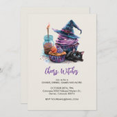 Hexenkuchen und schwarze Katze, Halloween Einladung (Vorne/Hinten)