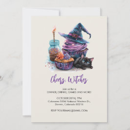 Hexenkuchen und schwarze Katze, Halloween Einladung