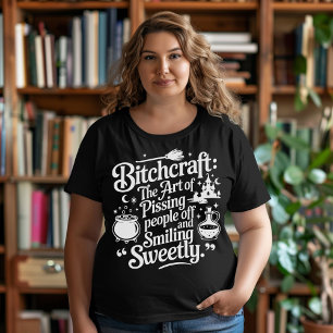 Hexenkunst Halloween Weiß auf Schwarz Große Größe T-Shirt