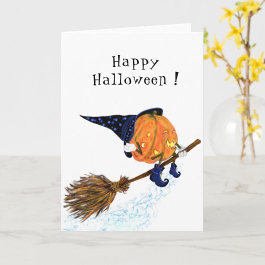Hexenkürbis Flying Funny Halloween Card Karte (Gelbe Blume)