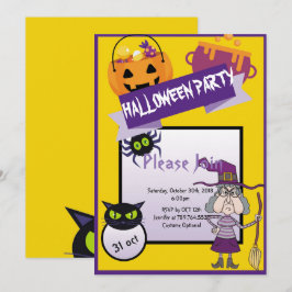 Hexenkürbis niedliches KatzenHalloween-Party Einladung