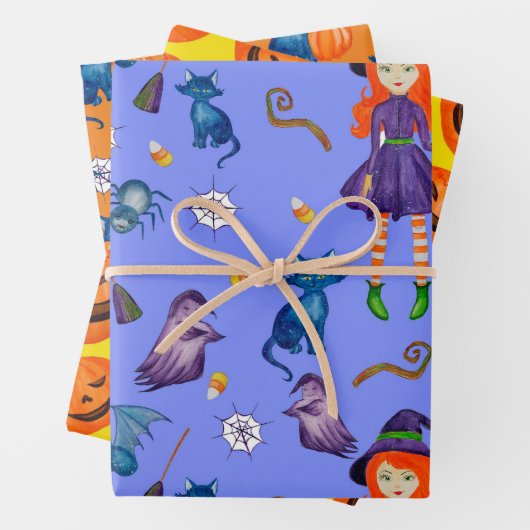 Hexenkürbis Schwarze Katze Design Perfektes Hallow Geschenkpapier Set (Beispiel)