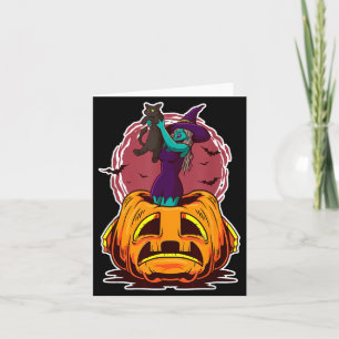 Hexenkürbis schwarze Katze und spooky Zauberer Karte