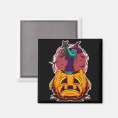 Hexenkürbis schwarze Katze und spooky Zauberer Magnet (Vorderseite/Rückseite)
