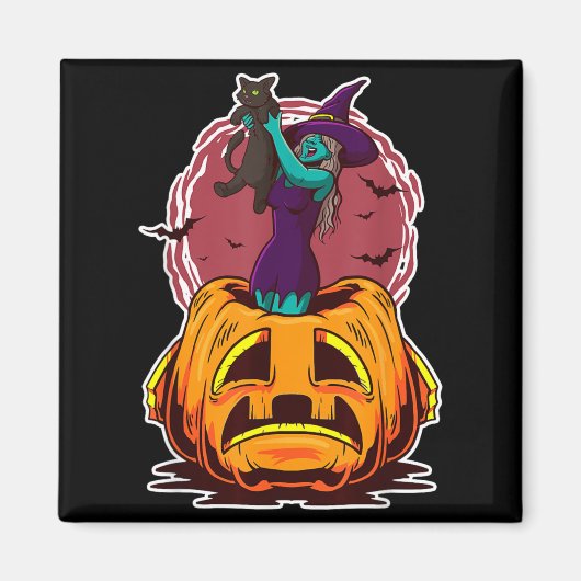 Hexenkürbis schwarze Katze und spooky Zauberer Magnet (Vorne)
