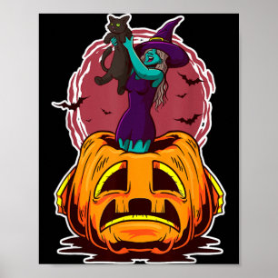 Hexenkürbis schwarze Katze und spooky Zauberer Poster