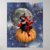 Hexenmädchen und Cat Moon Halloween-Poster Poster (Vorne)