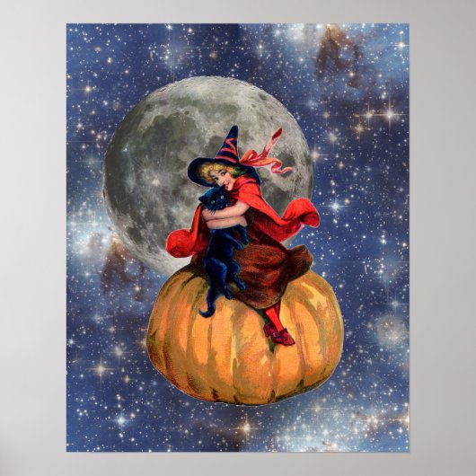 Hexenmädchen und Cat Moon Halloween-Poster Poster (Vorne)