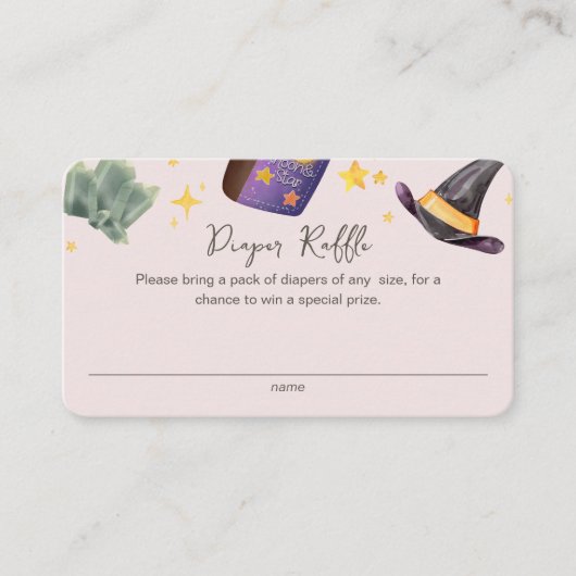 Hexenmädchen-Windeln-Raffle-Kinderdusche Begleitkarte (Vorderseite)