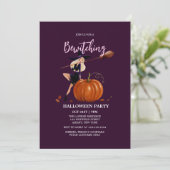 Hexenmagie Gouache Halloween-Kostüm-Party Einladung (Stehend Vorderseite)