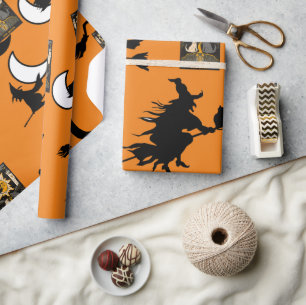 Hexenmeister-Schwarze-Katze-Mond-Blütenstab Geschenkpapier