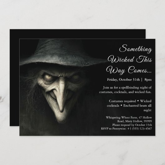 Hexenmeisterliche Party Einladung der Kostüme (Vorne/Hinten)