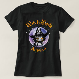 Hexenmodus aktiviert Vintagen Halloween-Cat-T - Sh T-Shirt