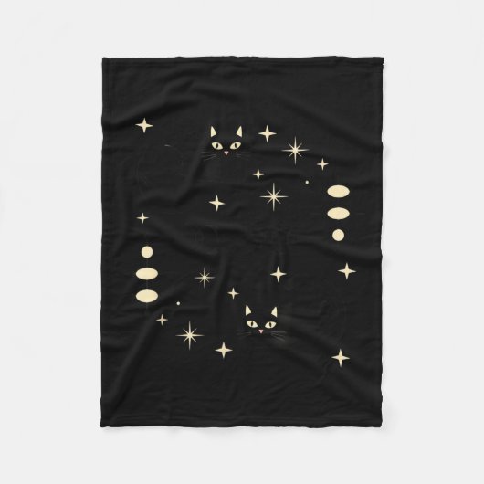 Hexenmondphasen-Katze Himmels Schwarze Katze Kunst Fleecedecke (Vorderseite)