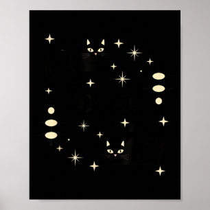 Hexenmondphasen-Katze Himmels Schwarze Katze Kunst Poster