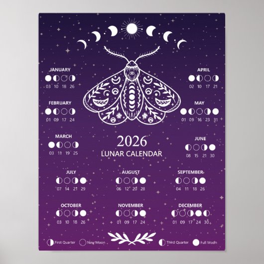Hexenmoth Celestial Lunar Mondkalender Poster (Vorne)