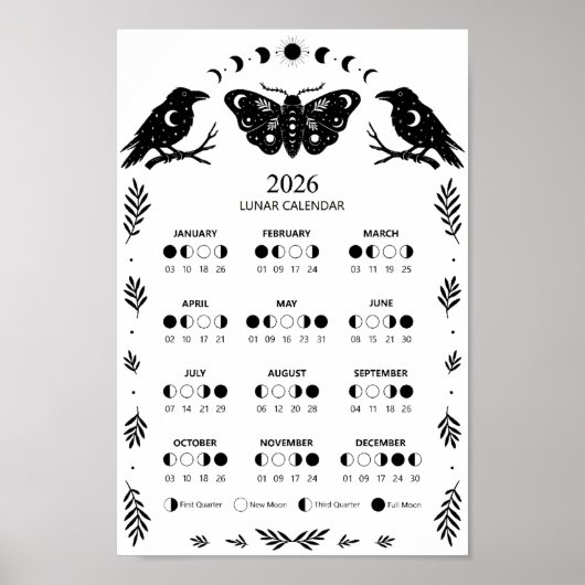 Hexenmoth-Krähe-Himmel-Mondkalender Poster (Vorne)
