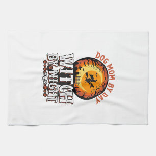 Hexenmutter Hund bei Nacht Vintage Halloween-Shirt Geschirrtuch