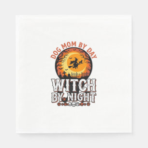 Hexenmutter Hund bei Nacht Vintage Halloween-Shirt Serviette