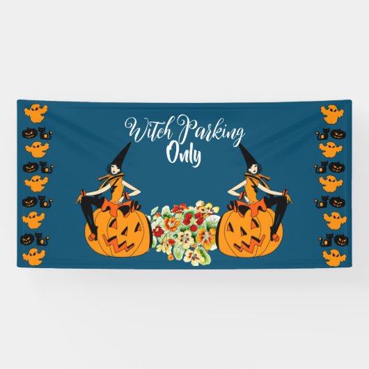 Hexenparkplatz nur Halloween Pumpkins Ghost Spooky Banner (Horizontal)
